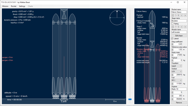 I tre booster del Falcon Heavy della SpaceX che montano in tutto ben 27 motori Merlin da 854 kN ciascuno.