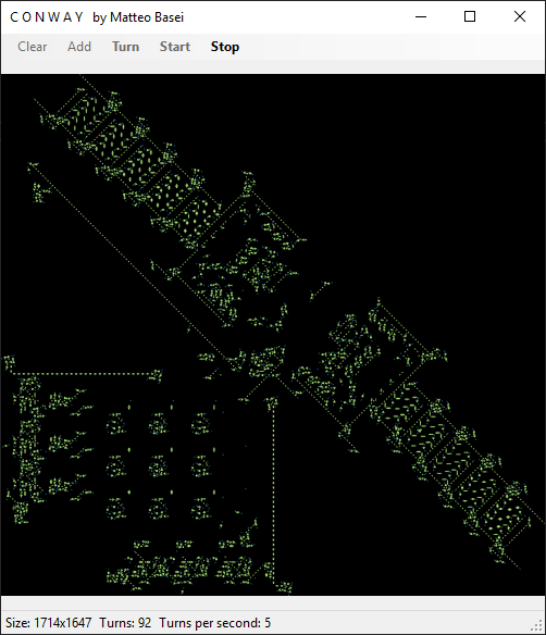 Implementazione di una macchina di Turing progettata da Paul Rendell, funzionante e caricata nel programma direttamente da un'immagine 1714 x 1647.