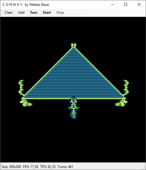 La configurazione Halfmax, scoperta da Jason Summers nel 2005, dove è possibile apprezzare i due differenti colori utilizzati nel programma per le parti statiche e dinamiche.