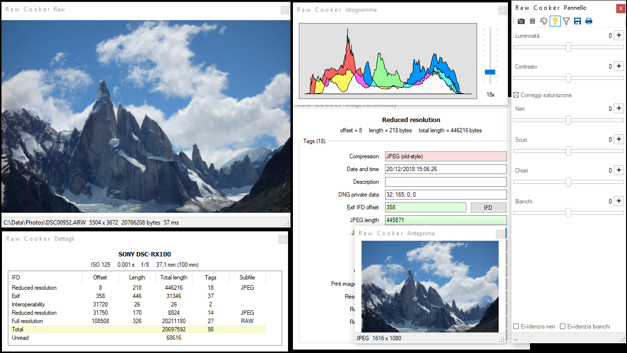 Foto del Cerro Torre, Patagonia, in Raw Cooker.